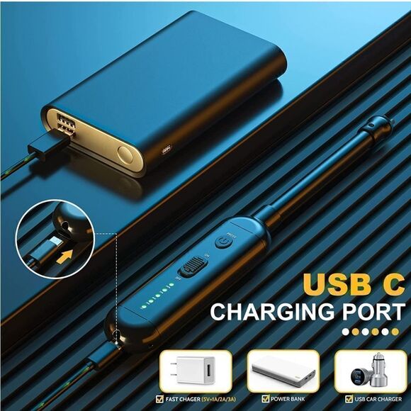 Candle Lighters USB-C Electric Rechargeable: Plasma Arc Windproof Flameless - Picture 2 of 6